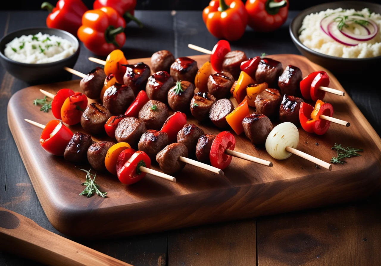 Skewered Sausage with Bell Pepper and Onion