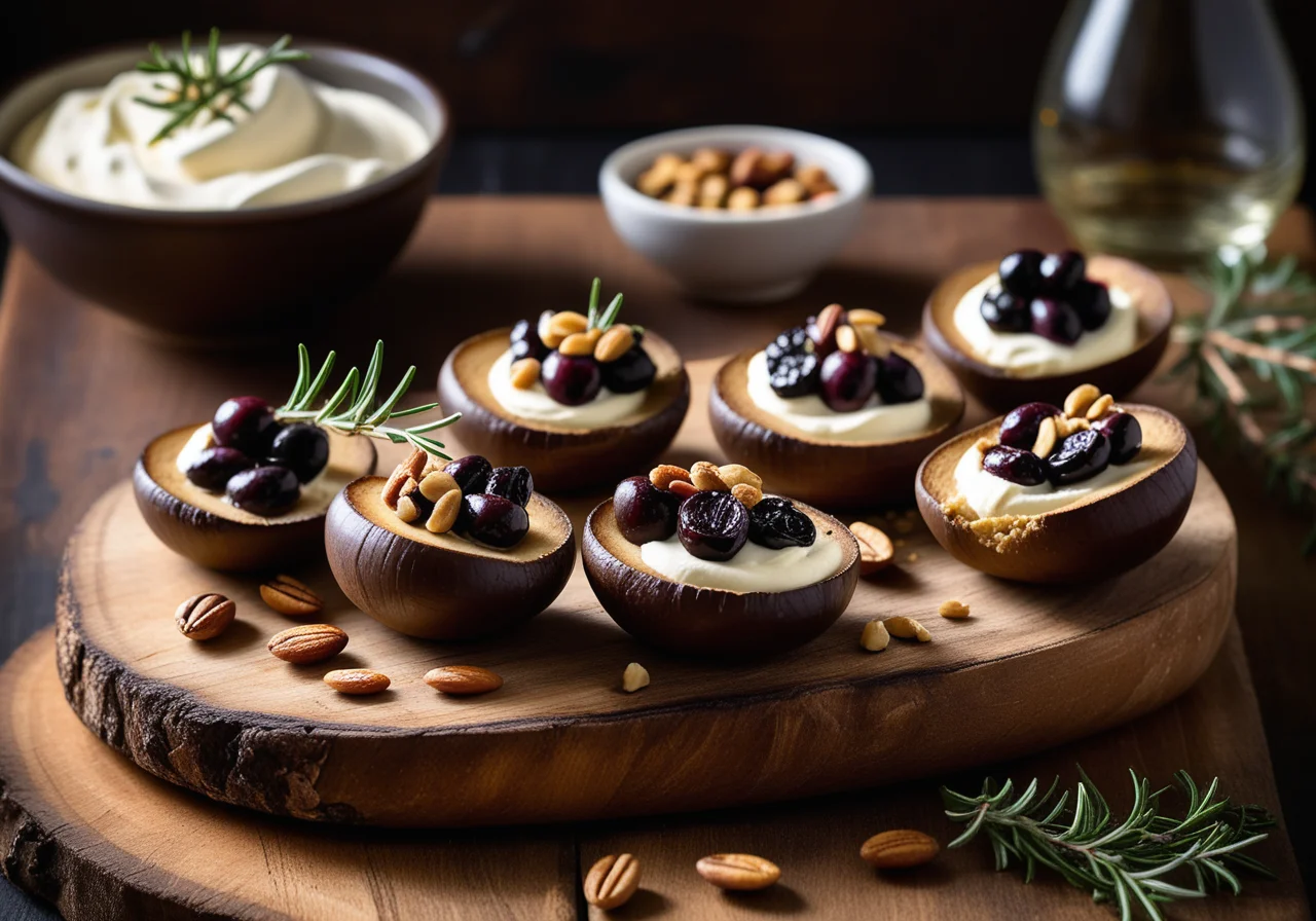 Large Portobello Mushrooms Stuffed with Goat Cheese and Pine Nuts