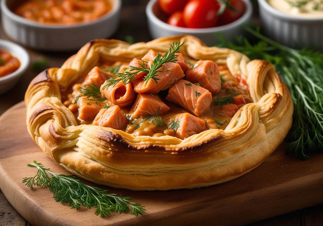 Salmon Goulash with Dill Sauce and Puff Pastry Shell