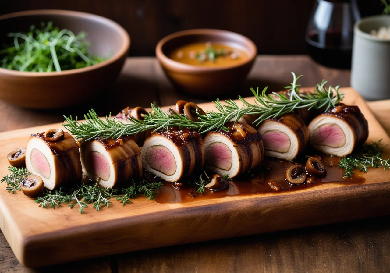 Roulade vom Schweinebauch mit Pilzen gefüllt