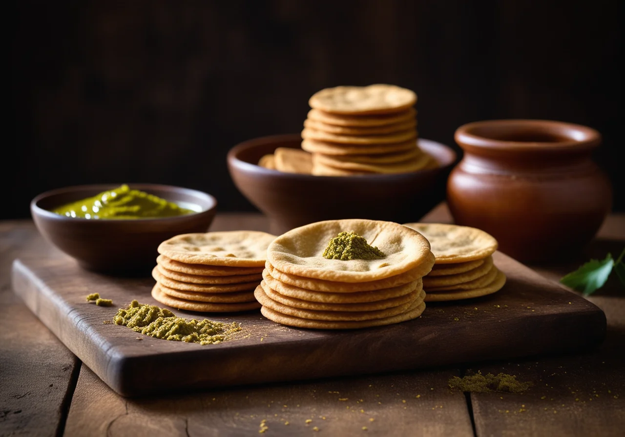 Chutney from Tamarind and Dates with Indian Flatbread (Papadam)