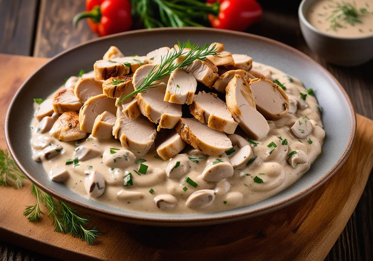 Chicken Strips with Cucumber and Mushrooms