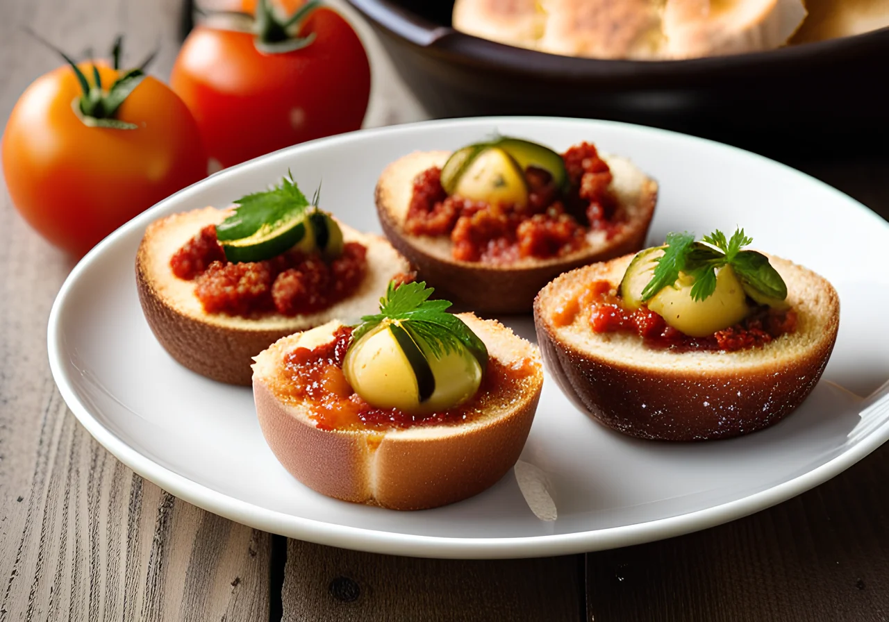 Mini Egg Pans with Capers and Tomatoes Served with White Bread