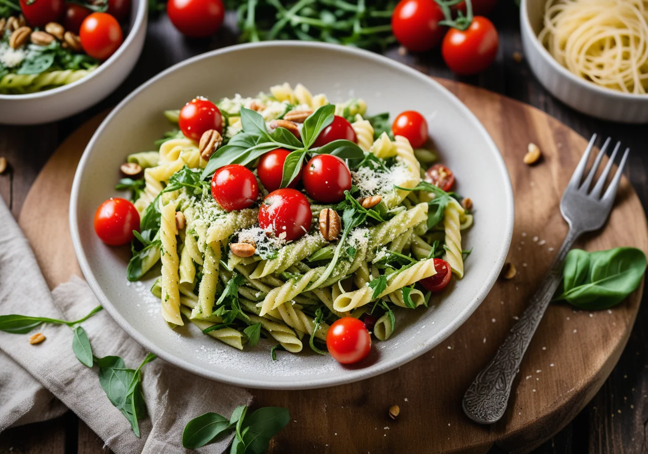 Pasta with Zucchini, Eggplant and Arugula Pesto