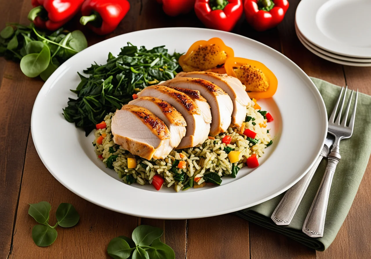 Chicken Breast with Spinach-Mozzarella Filling and Vegetable Rice