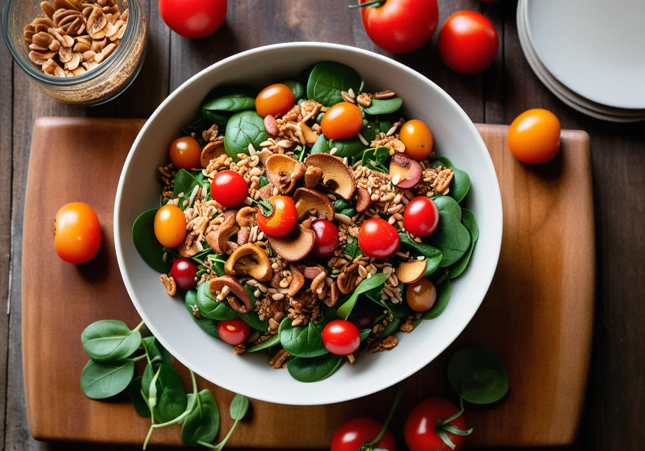 Dinkel Salad with Spinach and Mushrooms