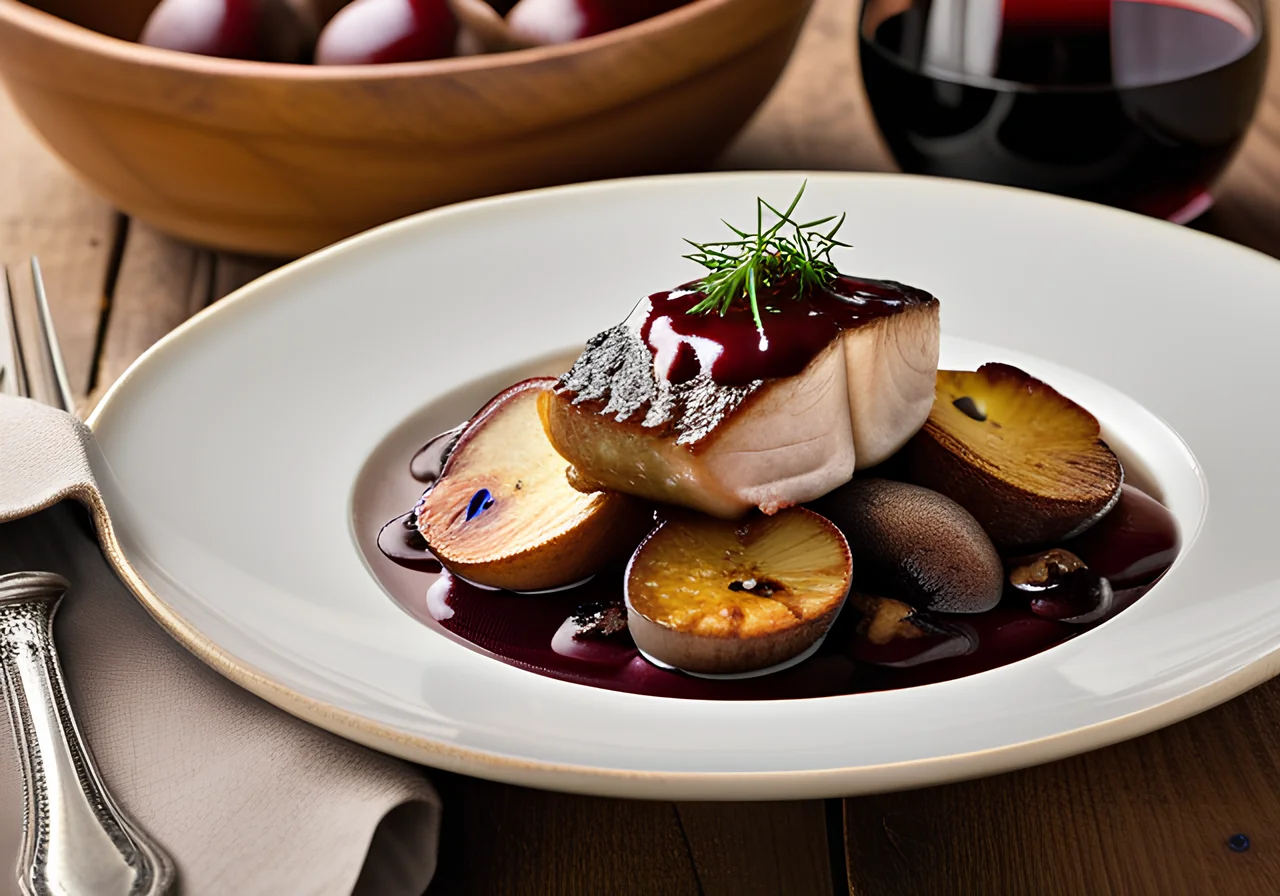 Skrei with Red Wine Sauce and Mushrooms