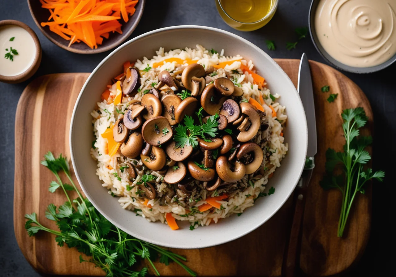 Champignon-Gemüsepfanne mit Reis