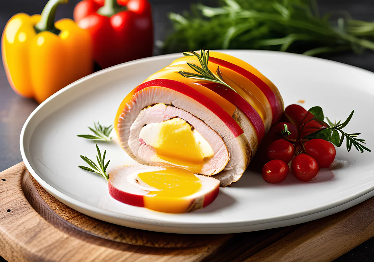 Stuffed Turkey Roll with Bell Peppers and Cream Cheese