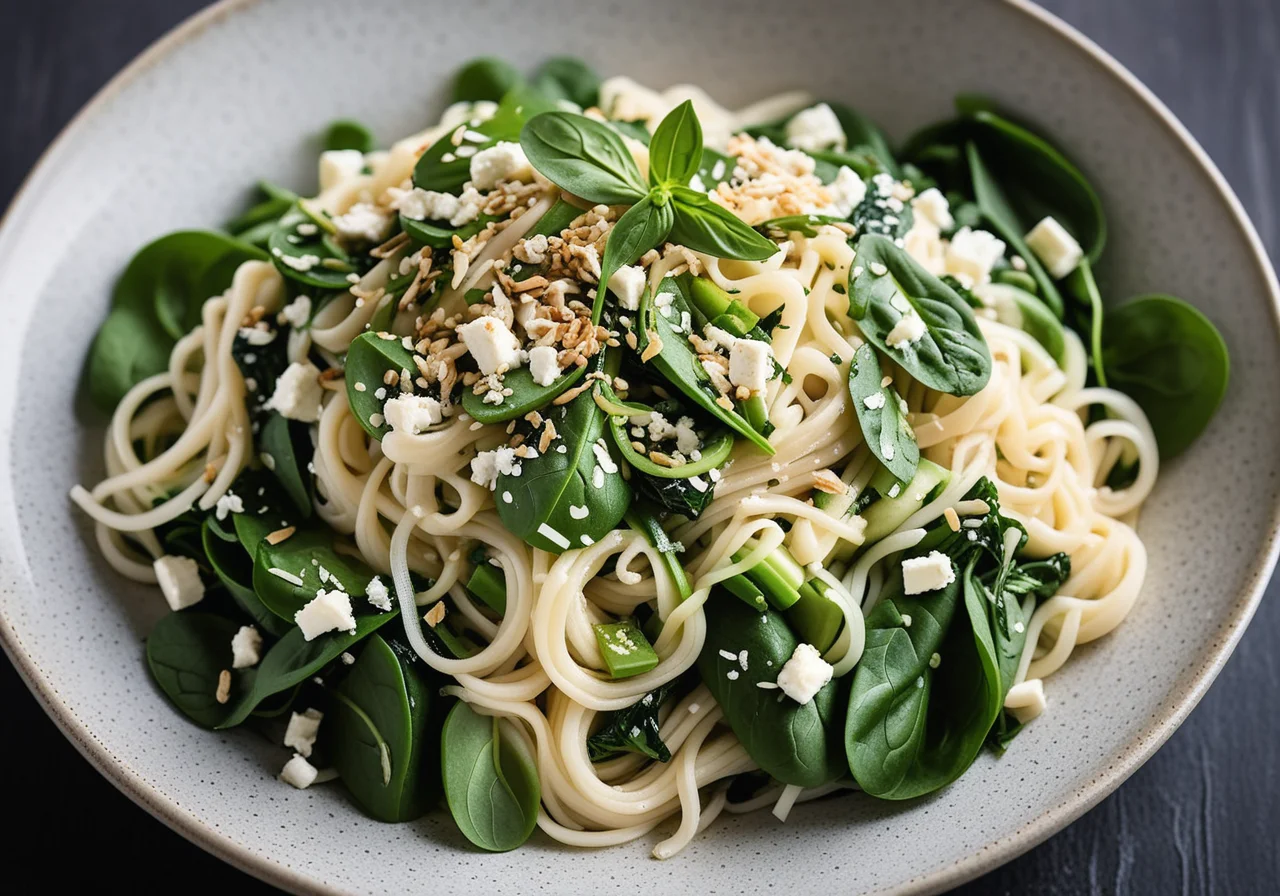 Rice Noodle Salad with Spinach and Feta