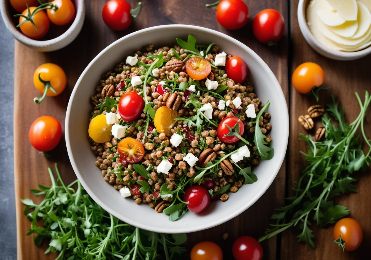 Lentil Salad with Sheep Cheese and Walnuts