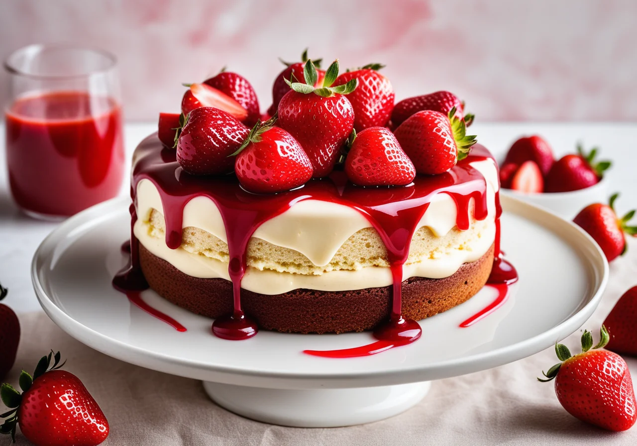 Strawberry Cake with Sugar Threads