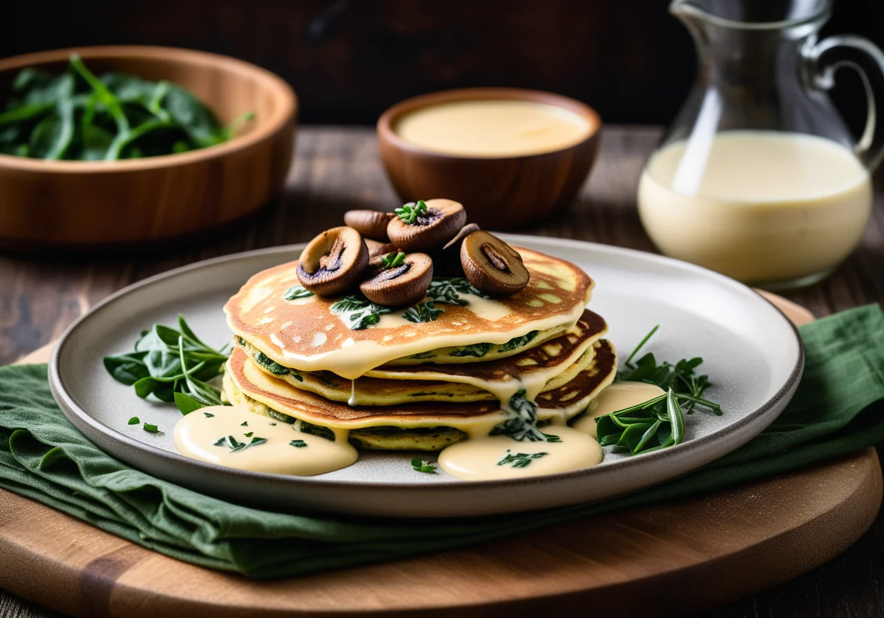 Spinach Pancakes with Baked Cheese Sauce