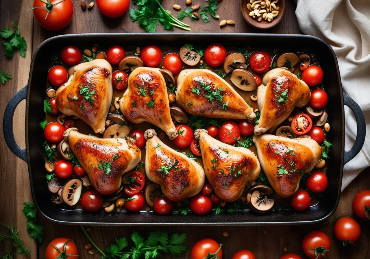 Chicken Pan with Tomatoes and Mushrooms