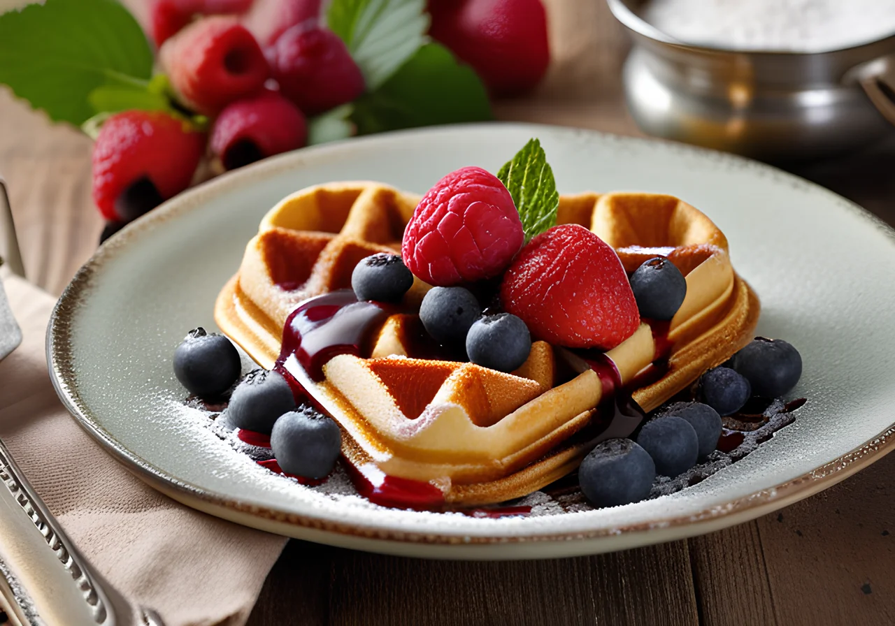 Heart Waffles with Berry Cream