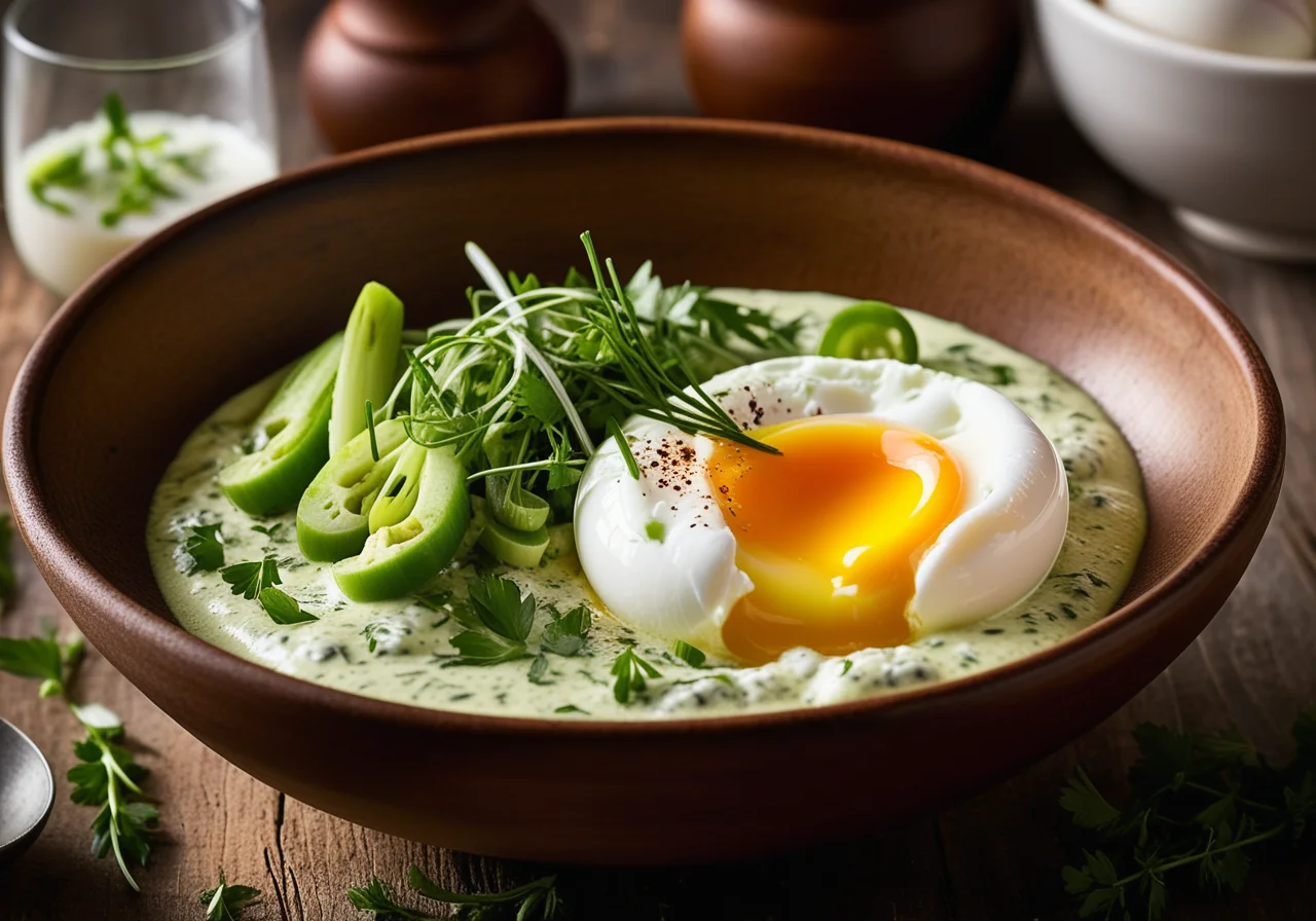 Foamy Herb Sauce with Poached Egg