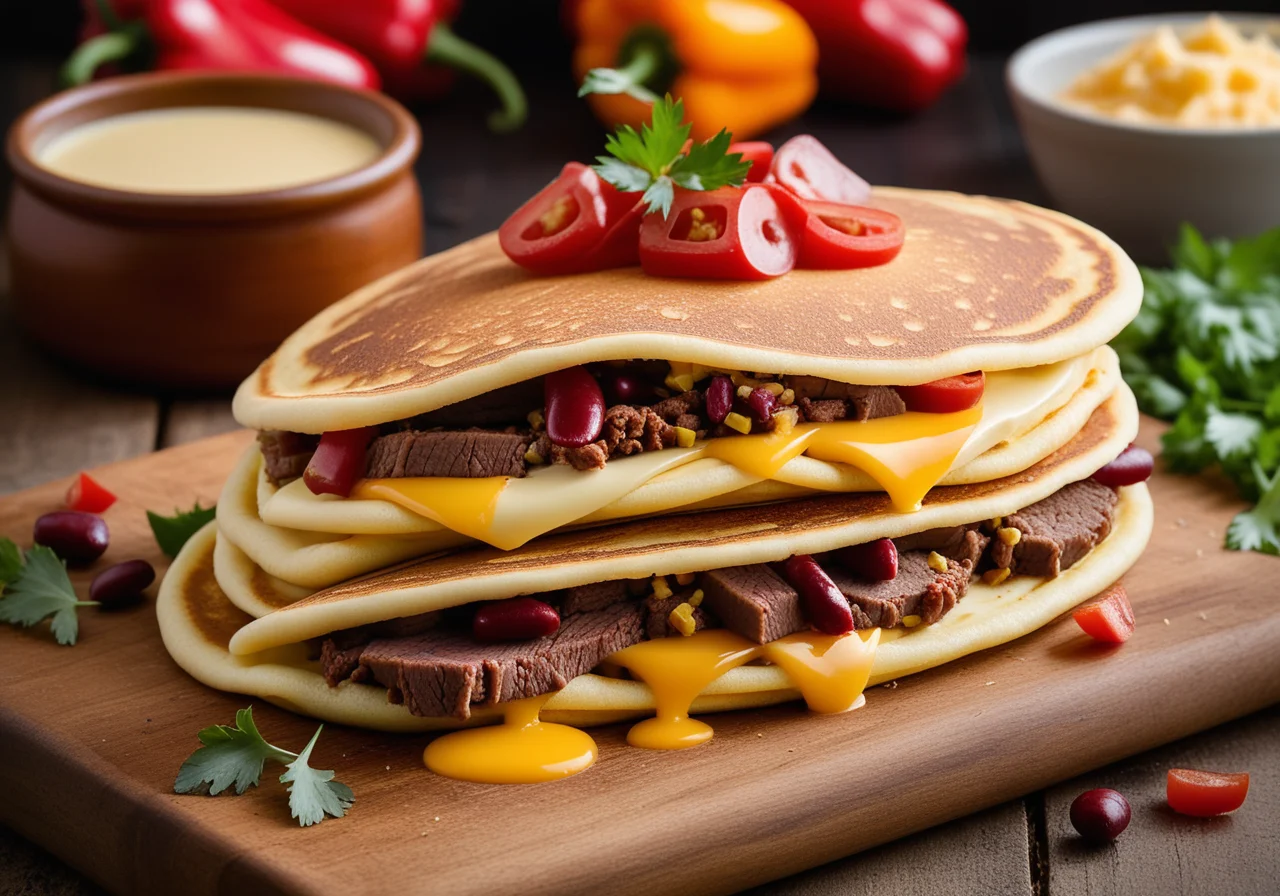 Baked Pancakes with Bean-Meat Filling
