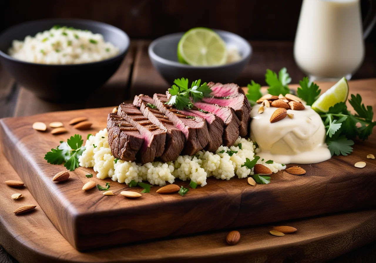 Lamb Steak with Cauliflower Rice and Almonds
