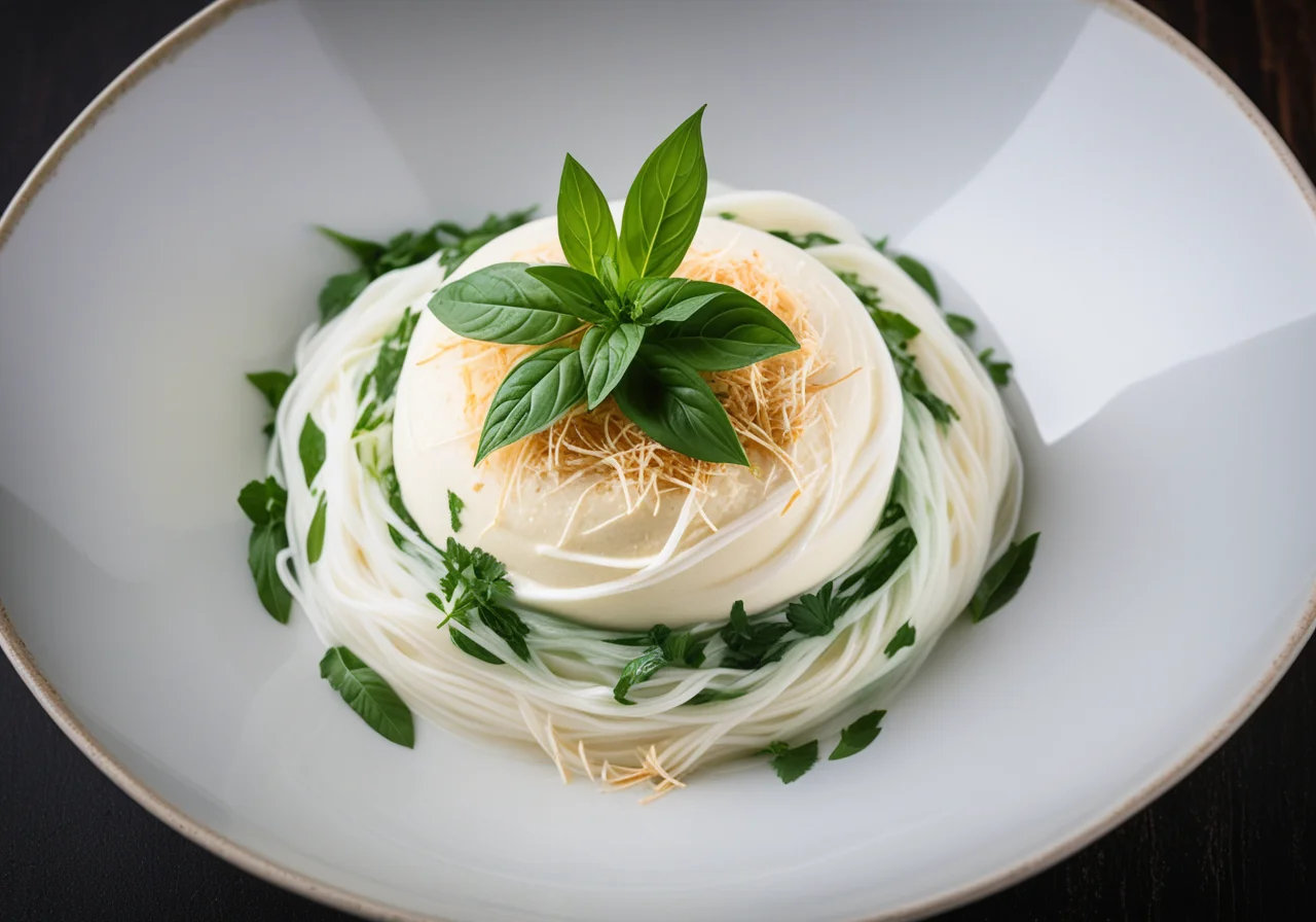 Glass Noodles with Coconut Foam Sauce and Scampi