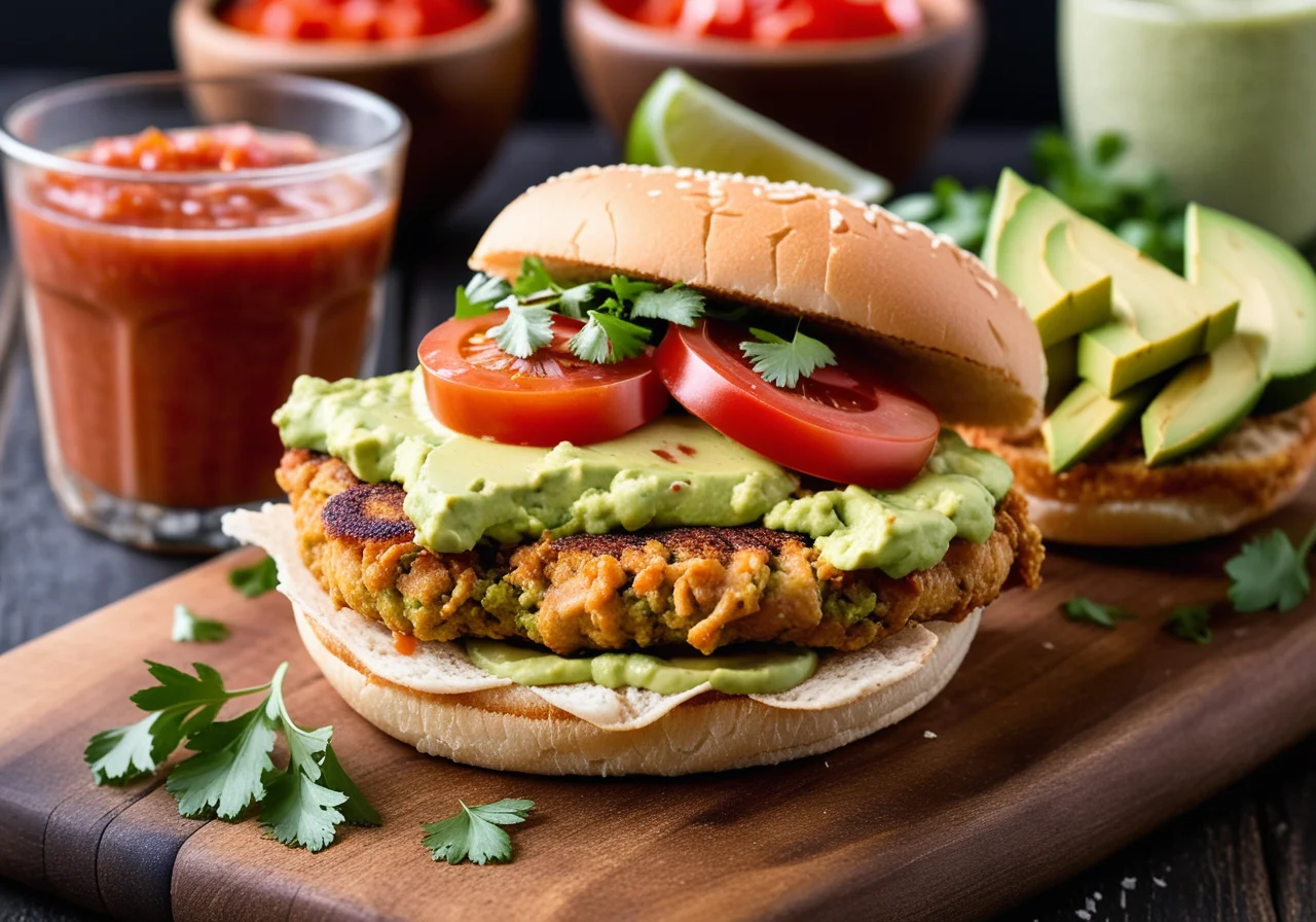 Chicken Burger with Guacamole and Salsa