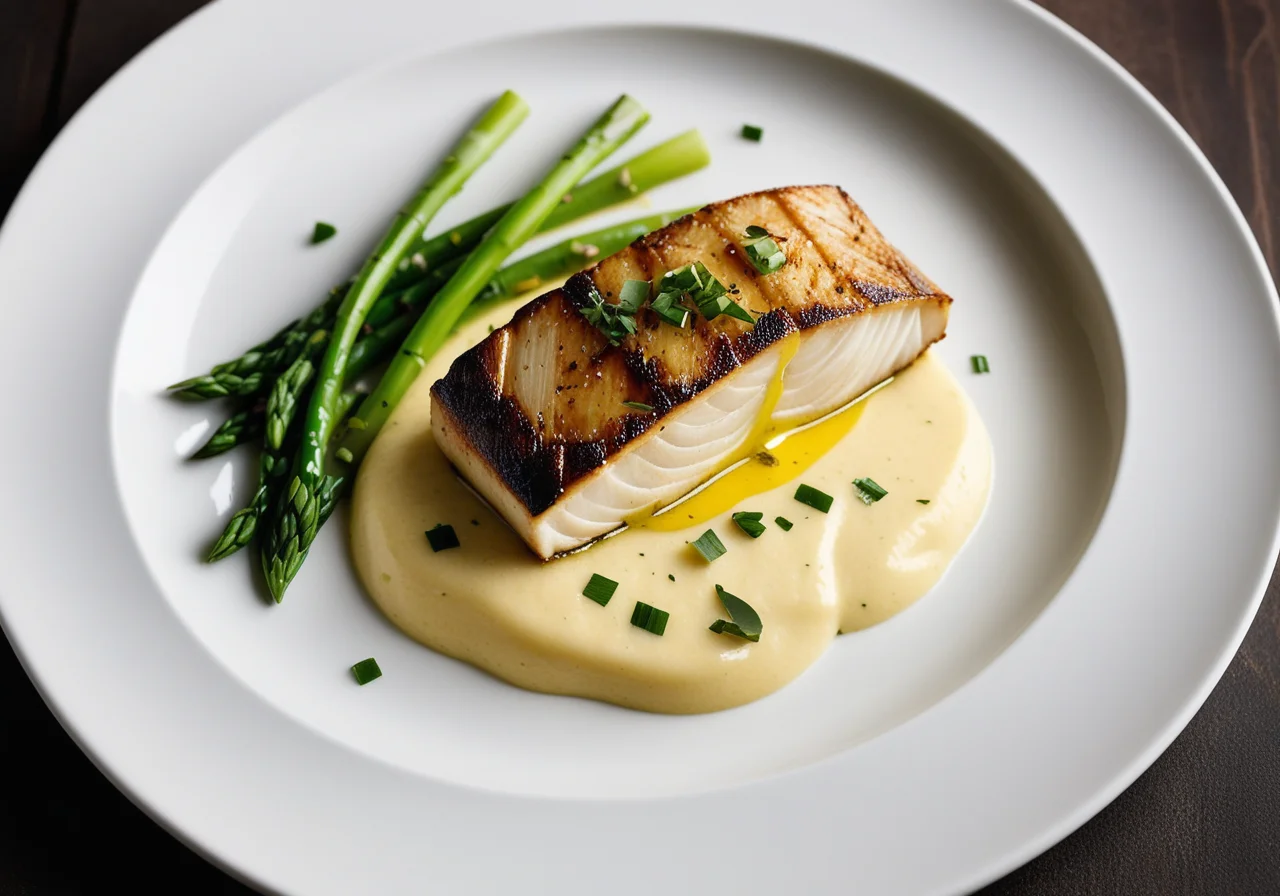 Grilled Sea Bass with Puree and Mustard Sauce