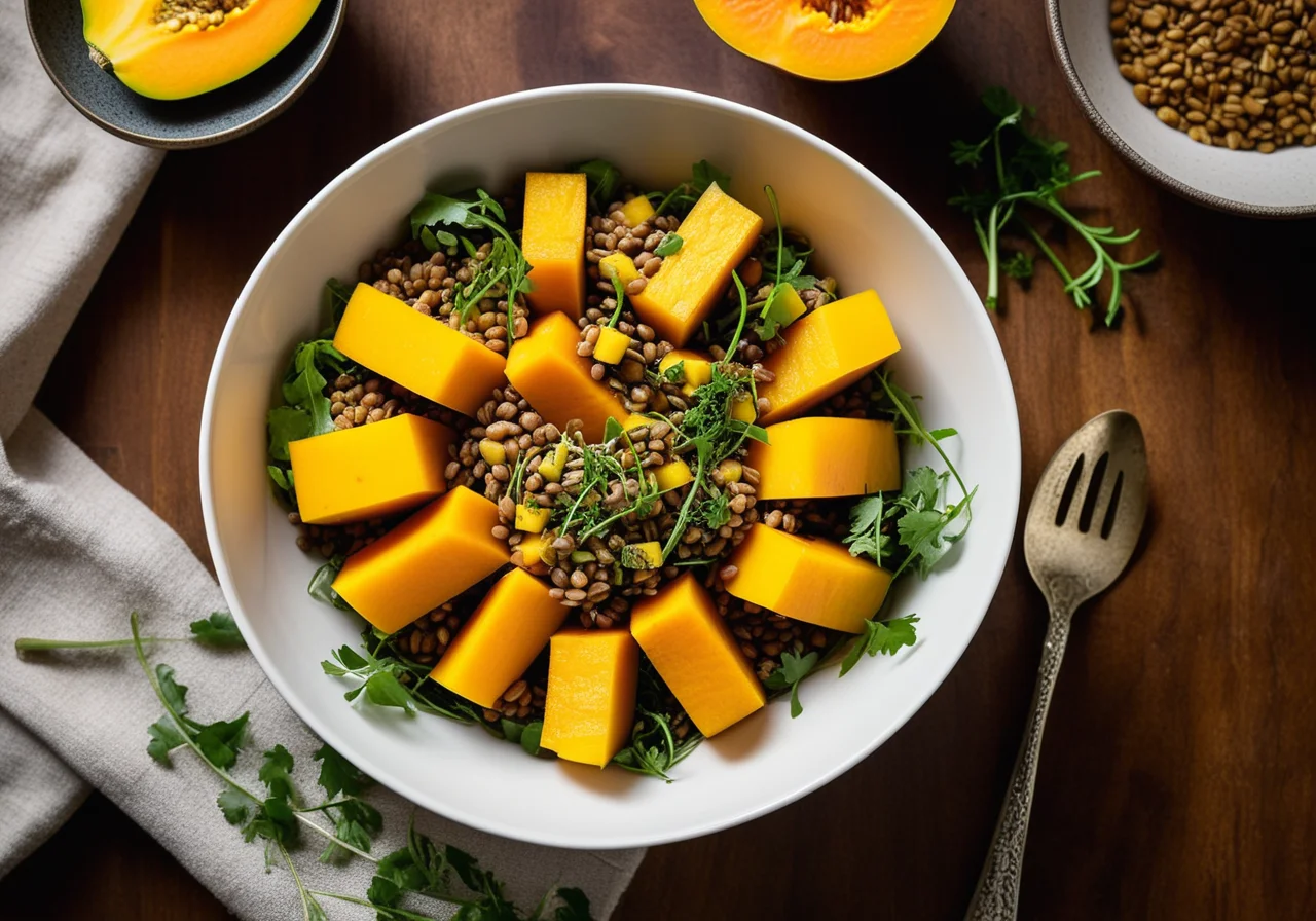 Pumpkin Salad with Lentils and Mango