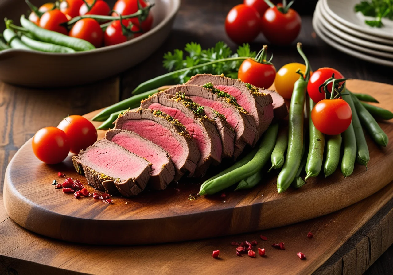 Roast Beef with Herb Crust and Bean Vegetable