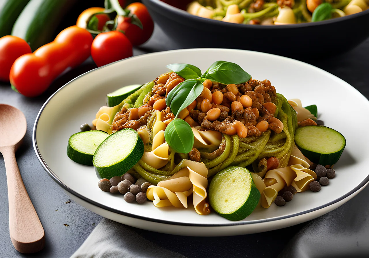 Organic One-Pot Pasta with Zucchini, Peas and Lentils