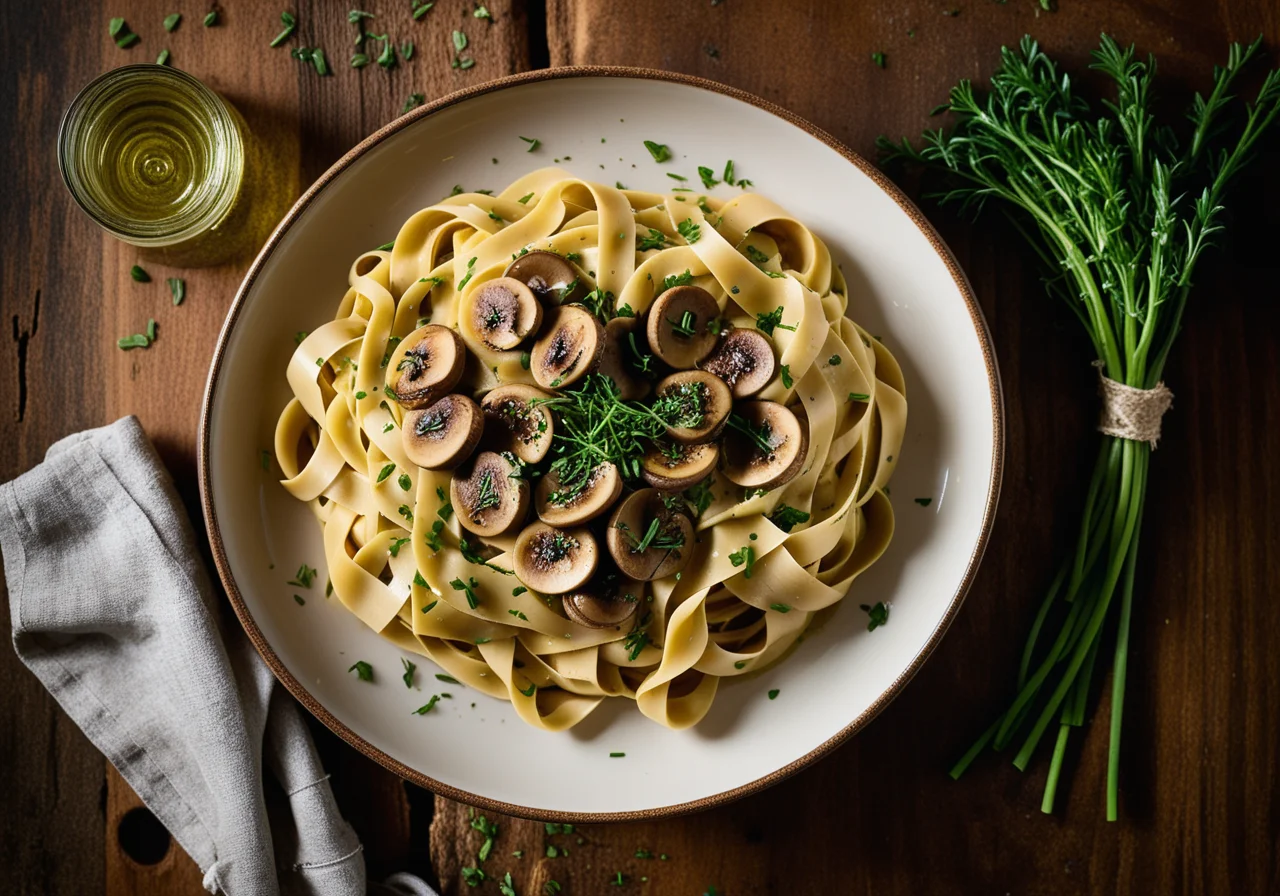 Tagliatelle with Chive Oil and Porcini Mushrooms
