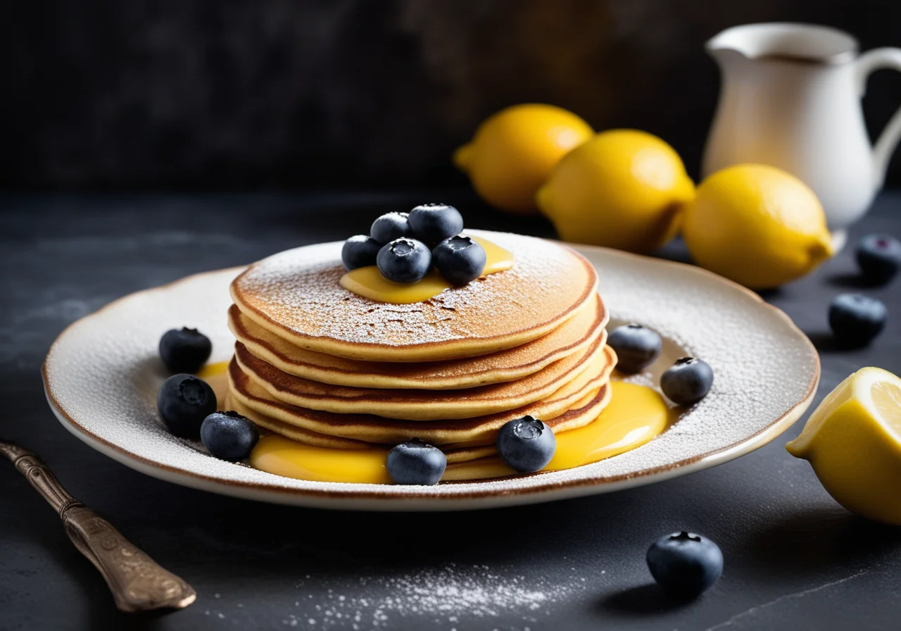 Pancakes with Blueberries and Lemon Cream