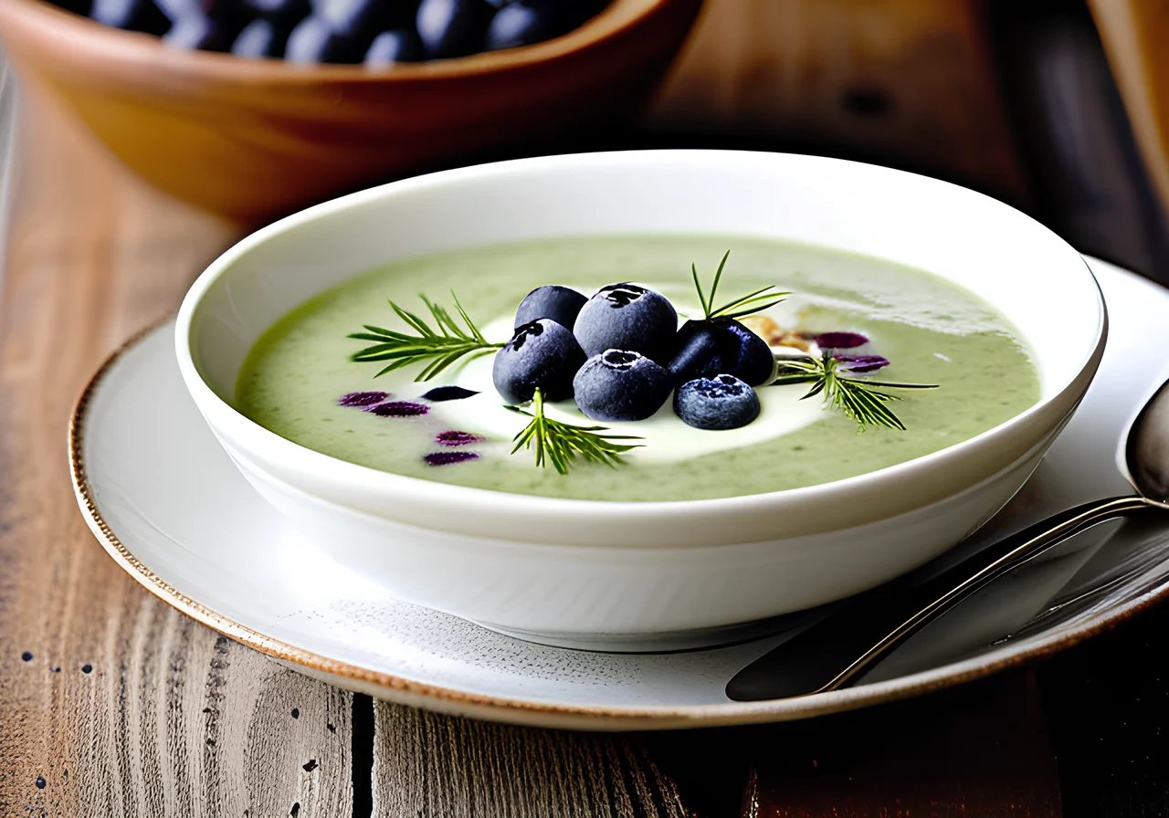 Cold Cucumber Yogurt Soup with Blueberries