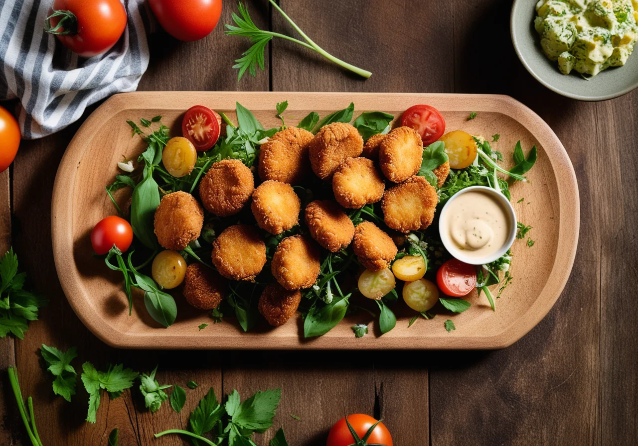 Fried Chicken Nuggets with Wild Garlic Potato Salad