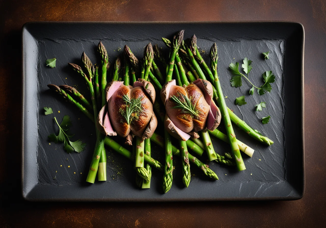 Baked Pigeons with Asparagus