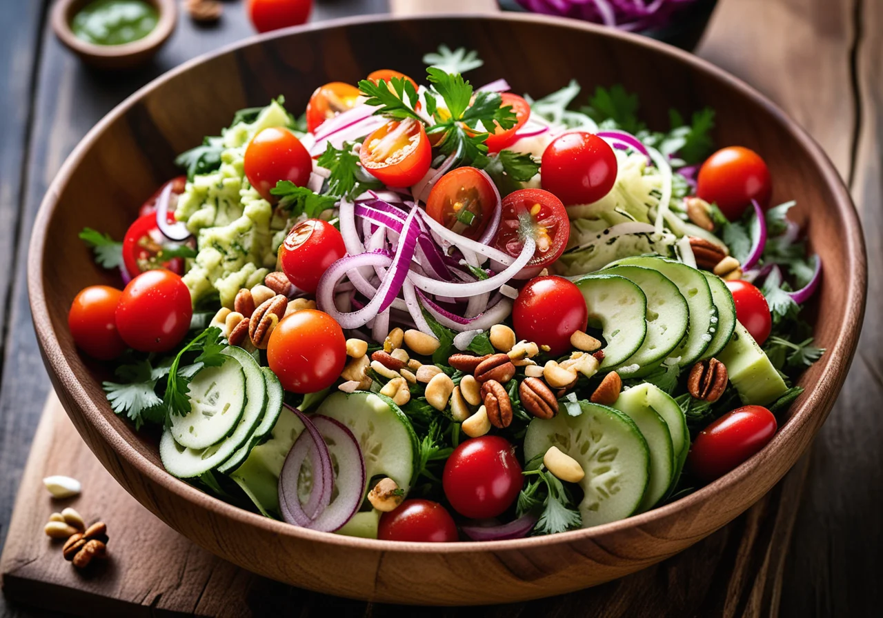 Colorful Vegetable Salad with Cilantro Dressing