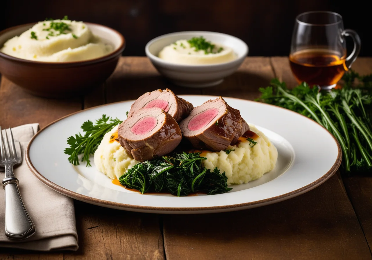 Pork Rolls Filled with Vegetables and Mashed Potatoes