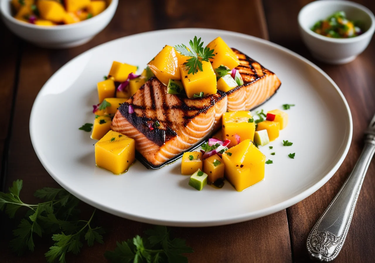 Grilled Salmon Fillet with Mango Salad