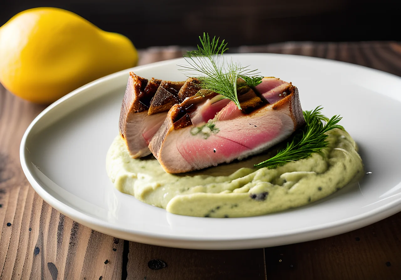 Tuna Steak with Avocado Mashed Potatoes