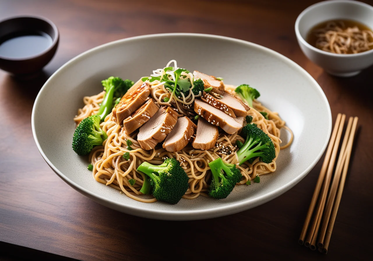 Stir‑fried Noodles with Vegetables and Chicken