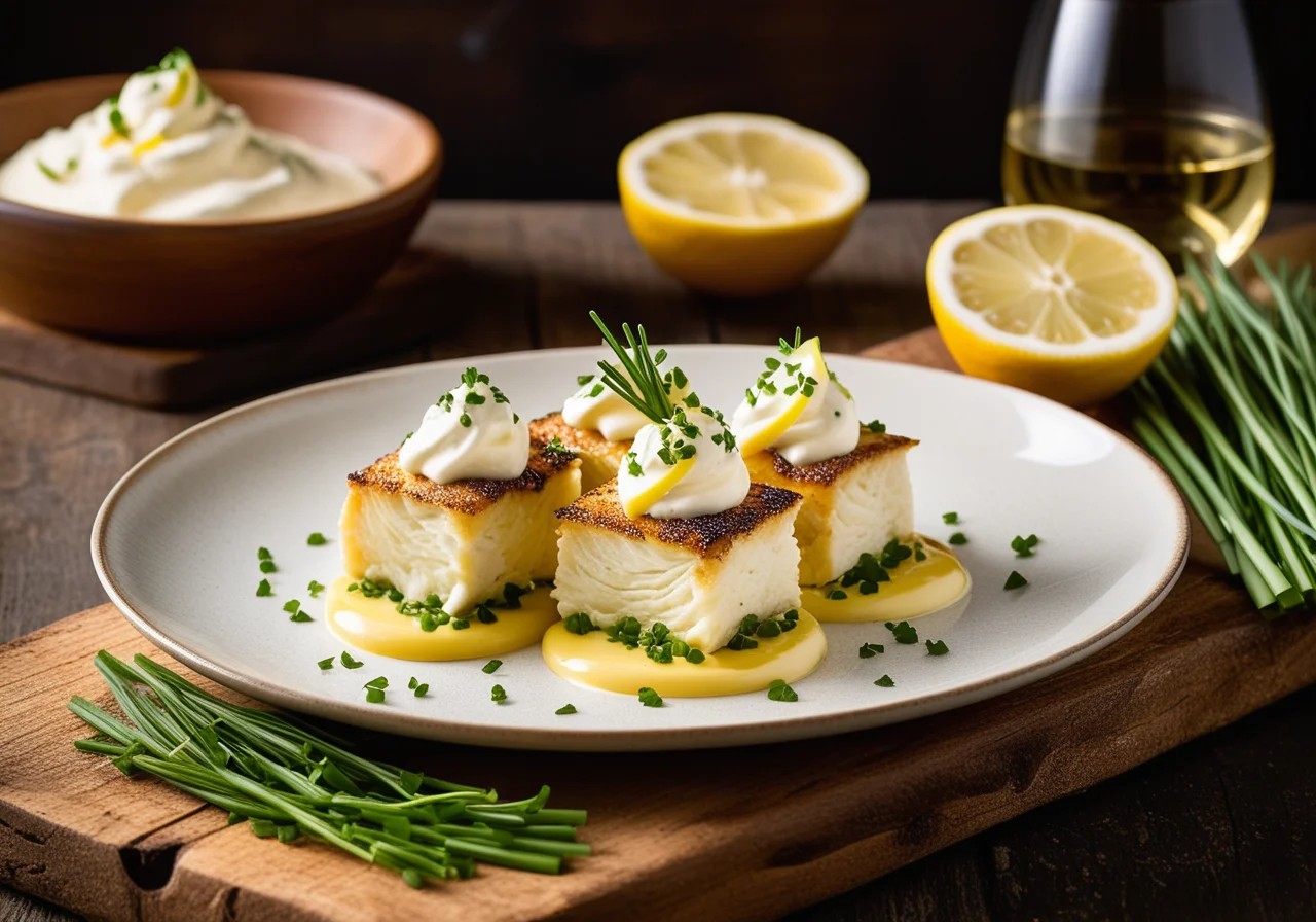 Sea bass rolls with white wine sauce