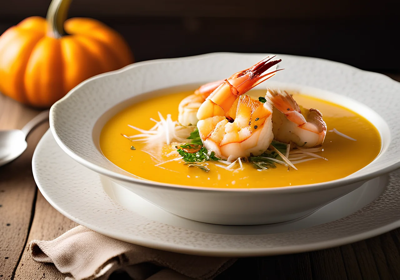 Pumpkin Soup with Coconut Shrimp