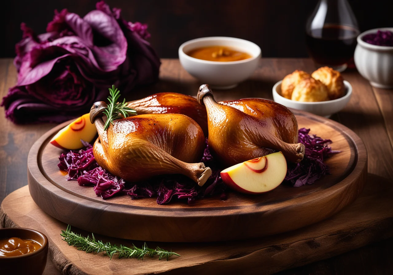 Christmas Roast Goose with Apple Red Cabbage and Dumplings