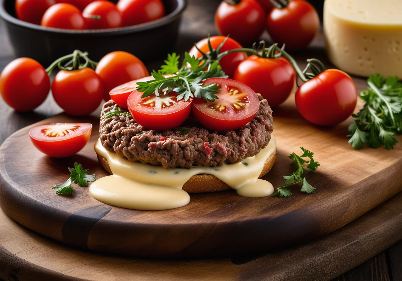 Ground Beef Patties with Cheese-Tomato Cap