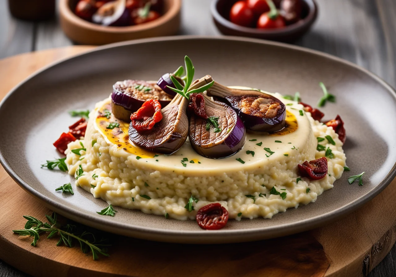 Quail with Risotto and Eggplant
