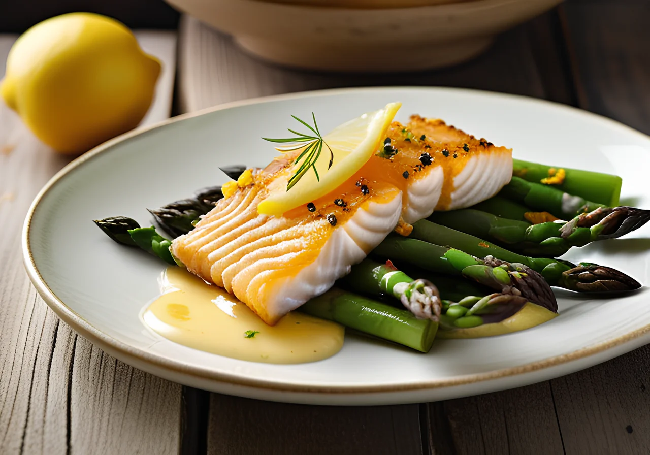 Fish with Sautéed Asparagus and Lemon Sauce