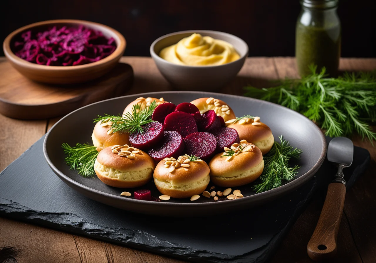 Marinated Beet with Bagel Dumplings