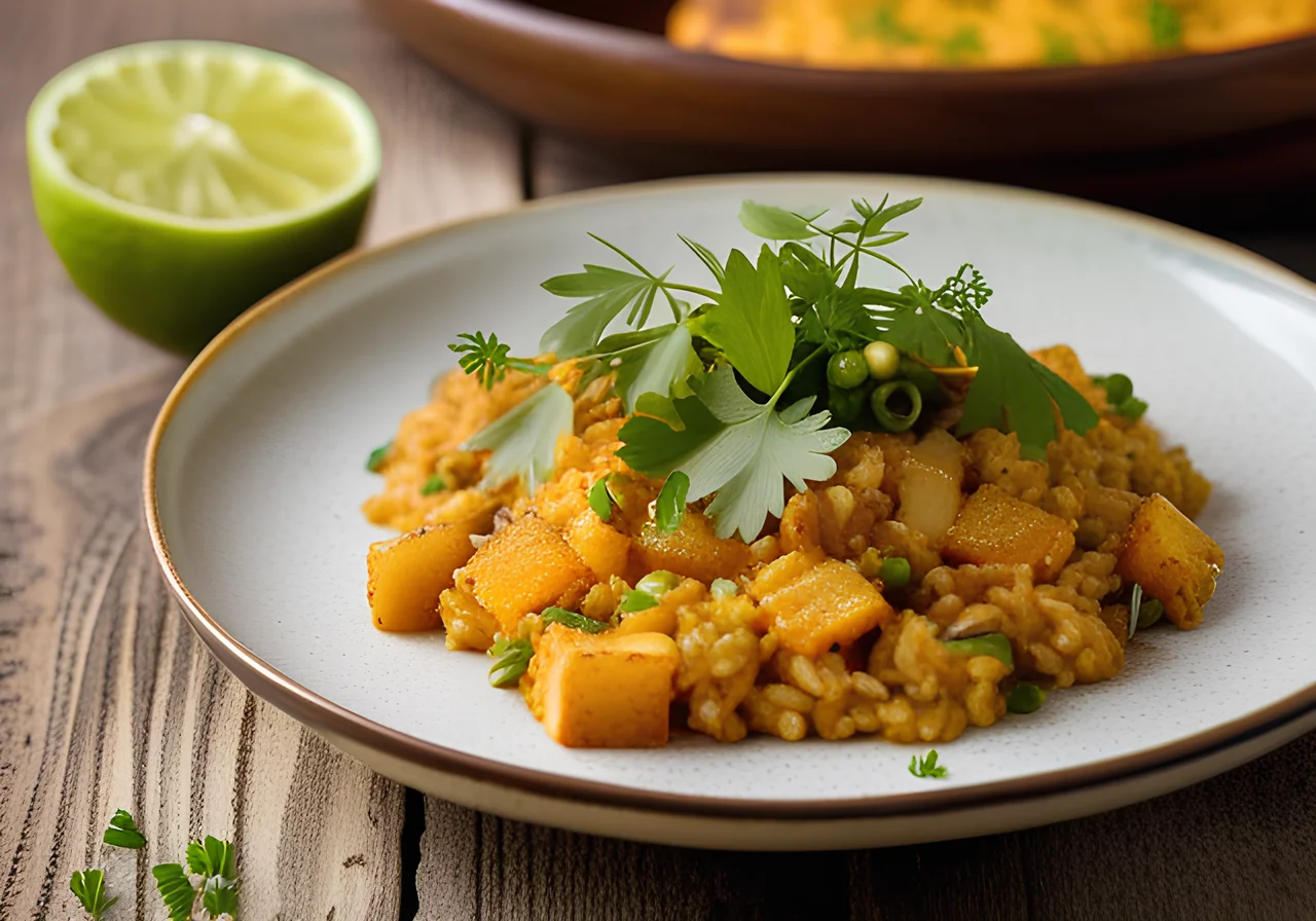 Red Lentil Risotto with Fried Potatoes