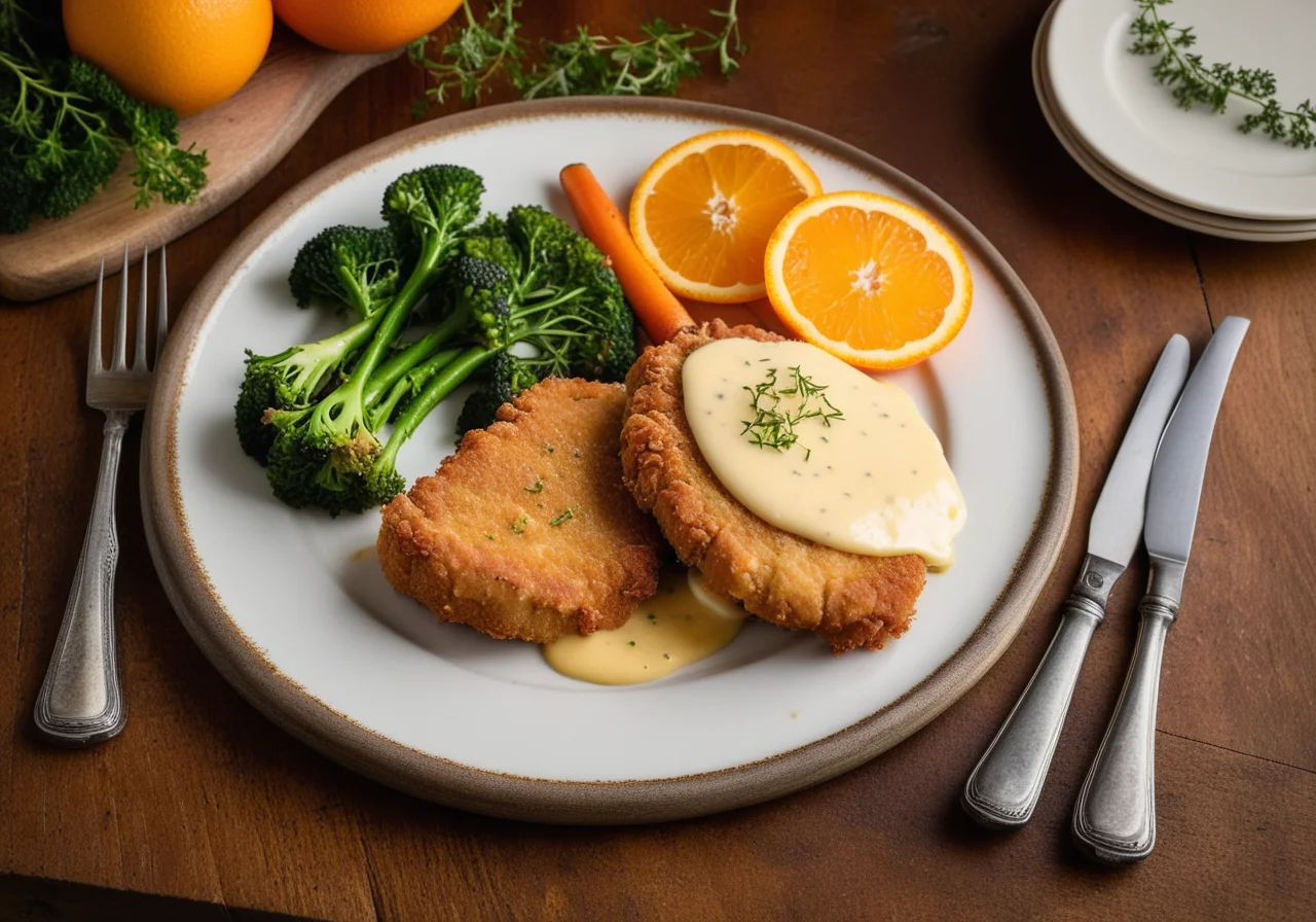 Schnitzel mit Käse-Schinken-Füllung (Cordon Bleu) and Vegetables