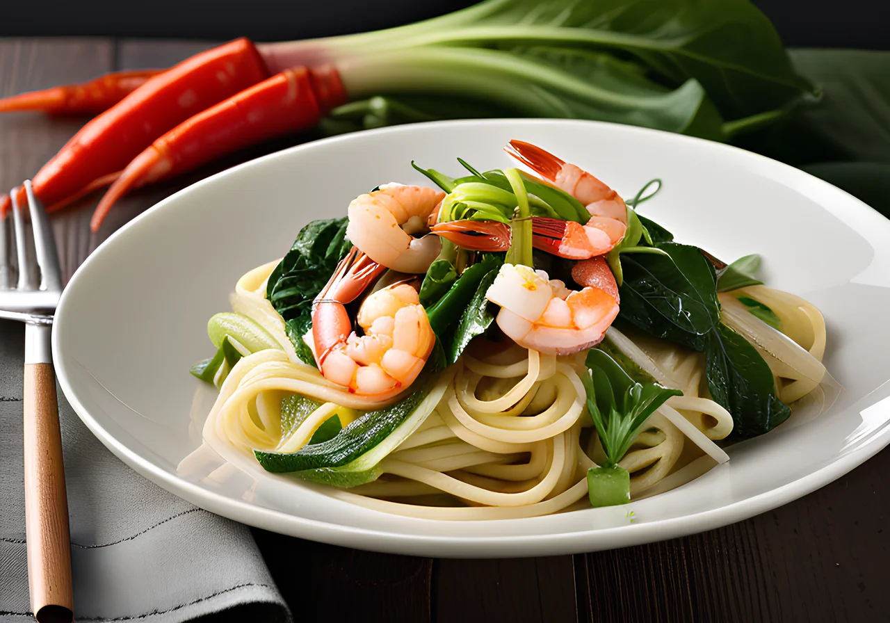 Spaghetti with Shrimp and Bok Choy