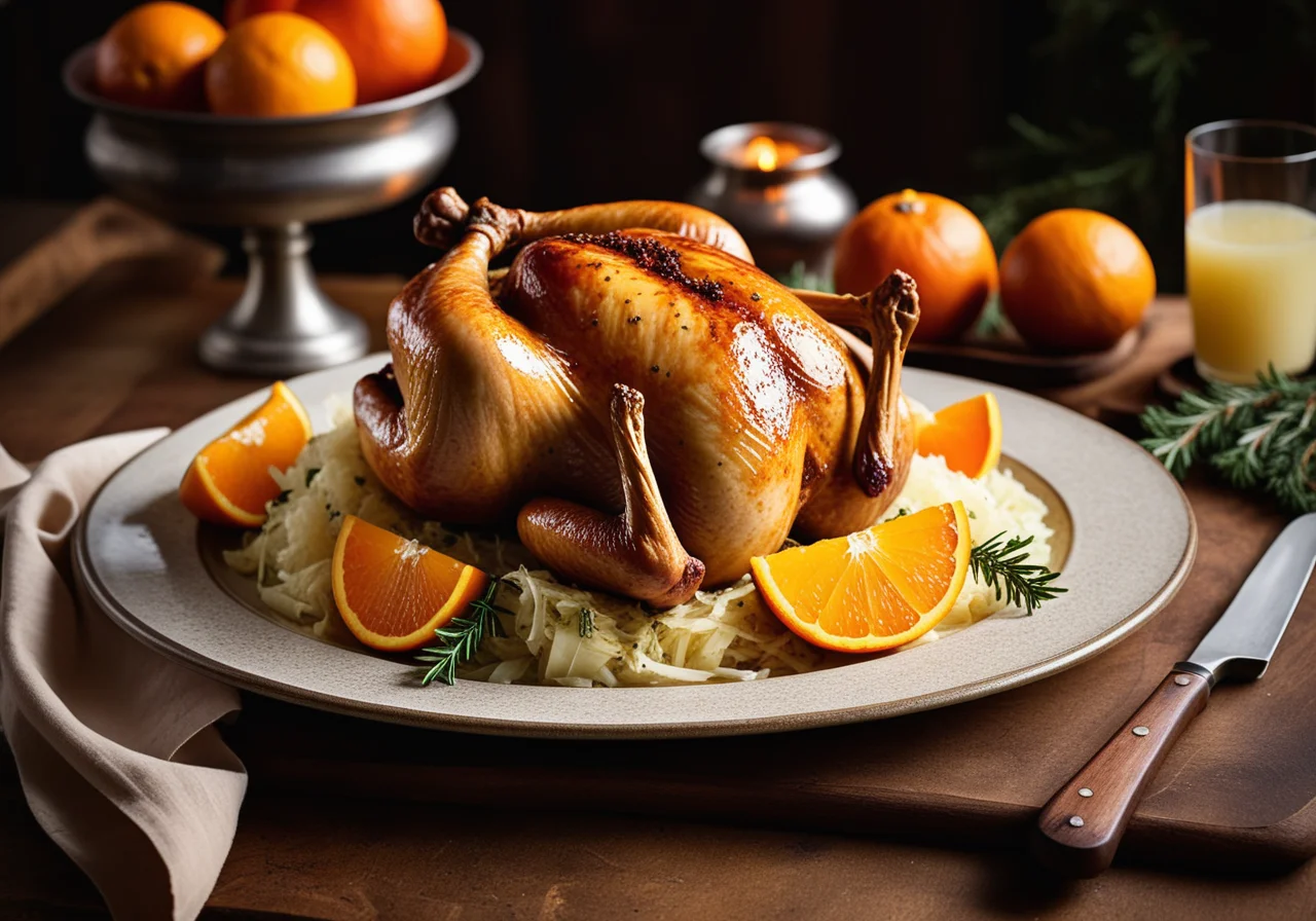 Roast Chicken with Sauerkraut and Oranges