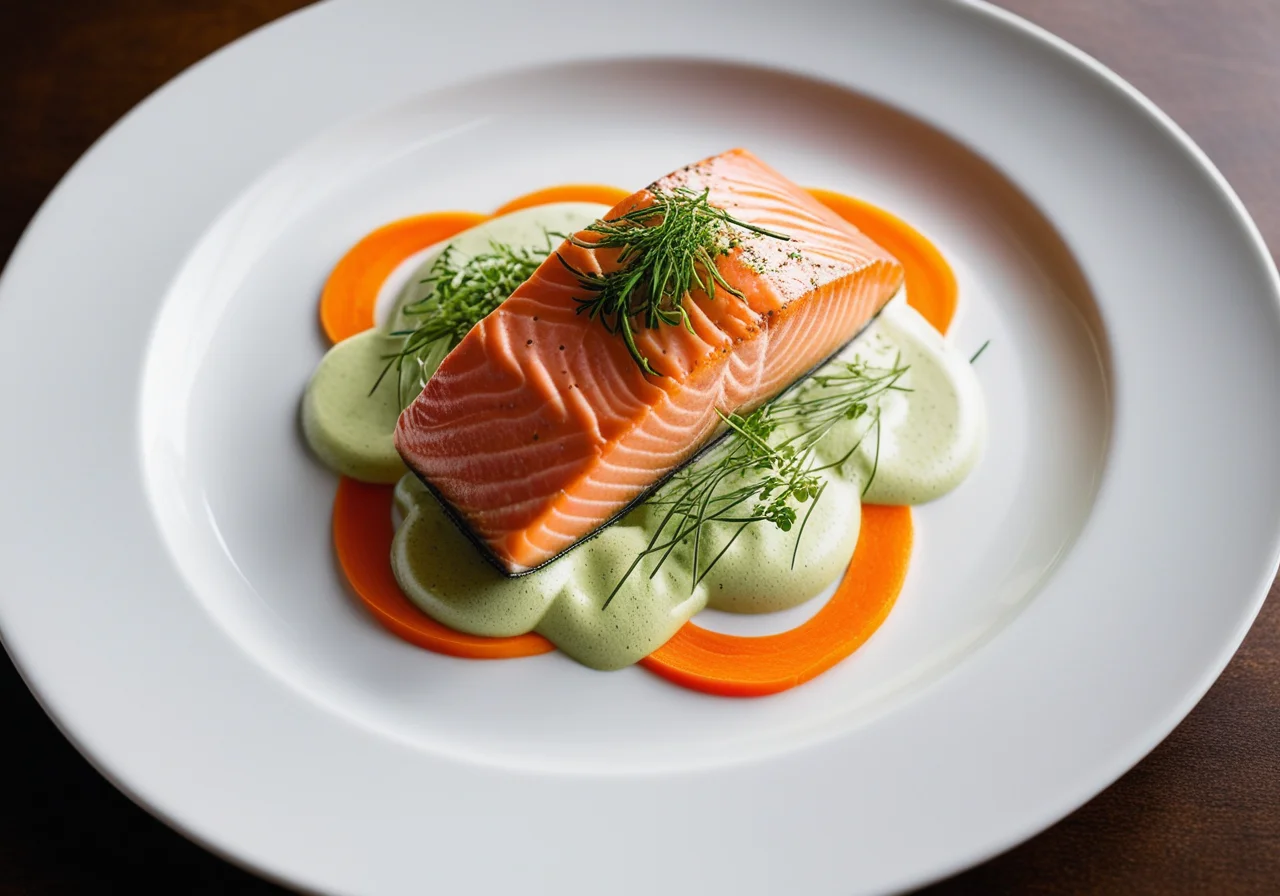 Salmon with Carrot Julienne and Herb Foam
